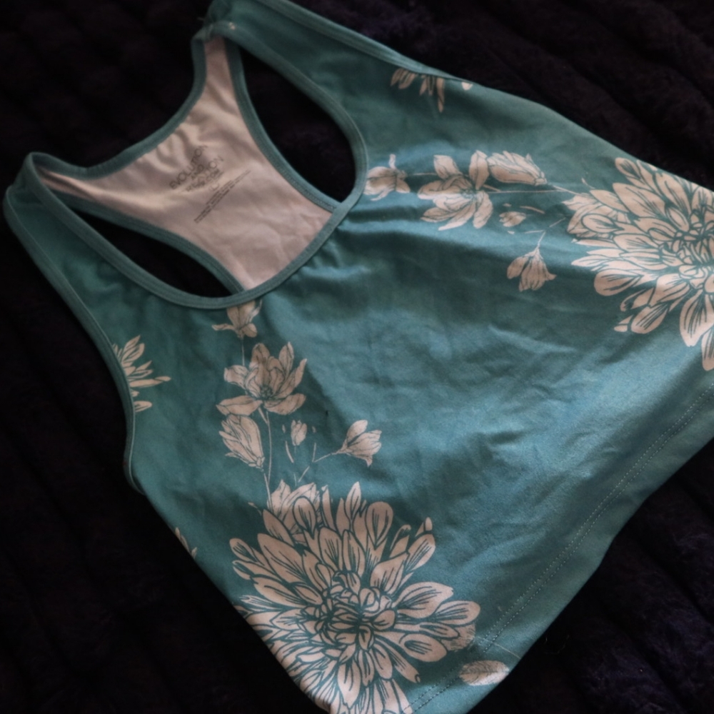 Blue and White Flower Design Workout Tank
